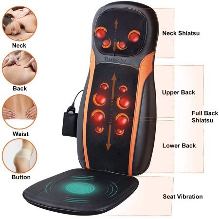 Shiatsu Kneading Full Massage Cushion With Heat - Customizable Multiple Zone Back Massage Chair With Deep Kneading And Vibration Plus Programmable Remote - Portable For Home Or Office