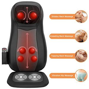 Shiatsu Kneading Full Massage Cushion With Heat - Customizable Multiple Zone Back Massage Chair With Deep Kneading And Vibration Plus Programmable Remote - Portable For Home Or Office