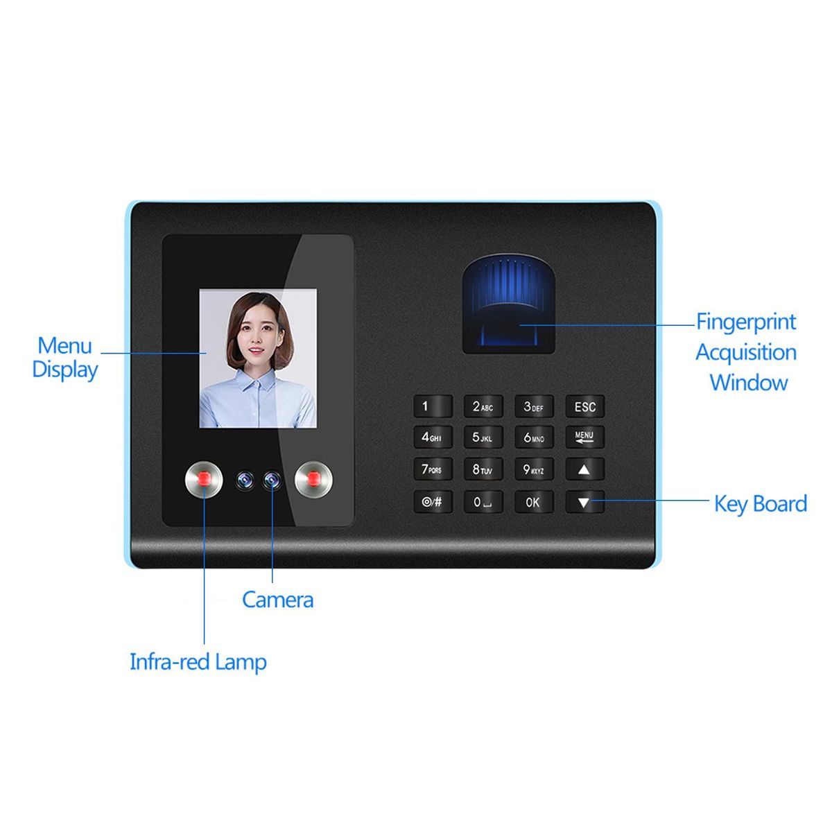 Intelligent Attendance Machine Face Fingerprint Password Checking-in Recorder for Employees Voice Prompt Multi Language, UK Plug