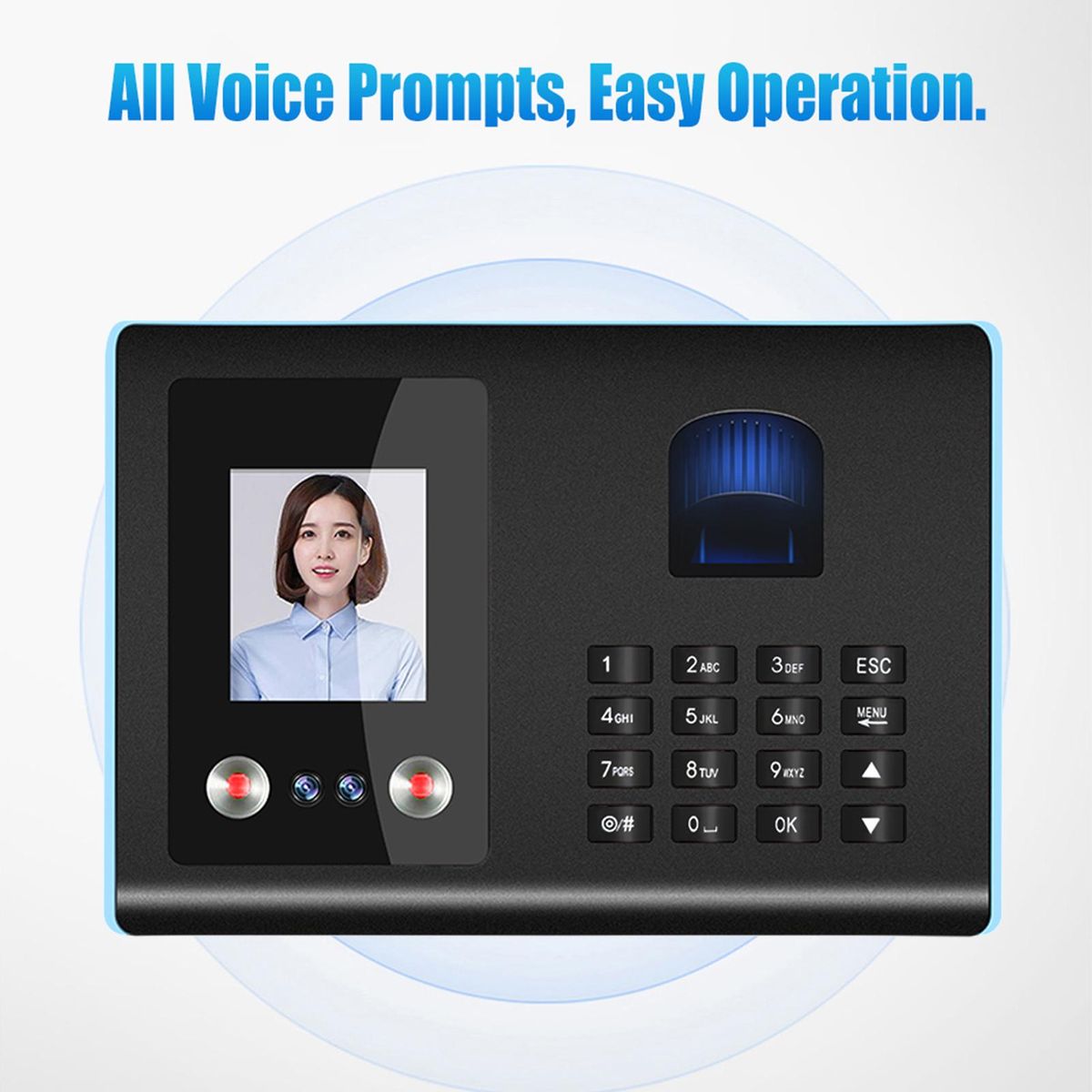 Intelligent Attendance Machine Face Fingerprint Password Checking-in Recorder for Employees Voice Prompt Multi Language, UK Plug