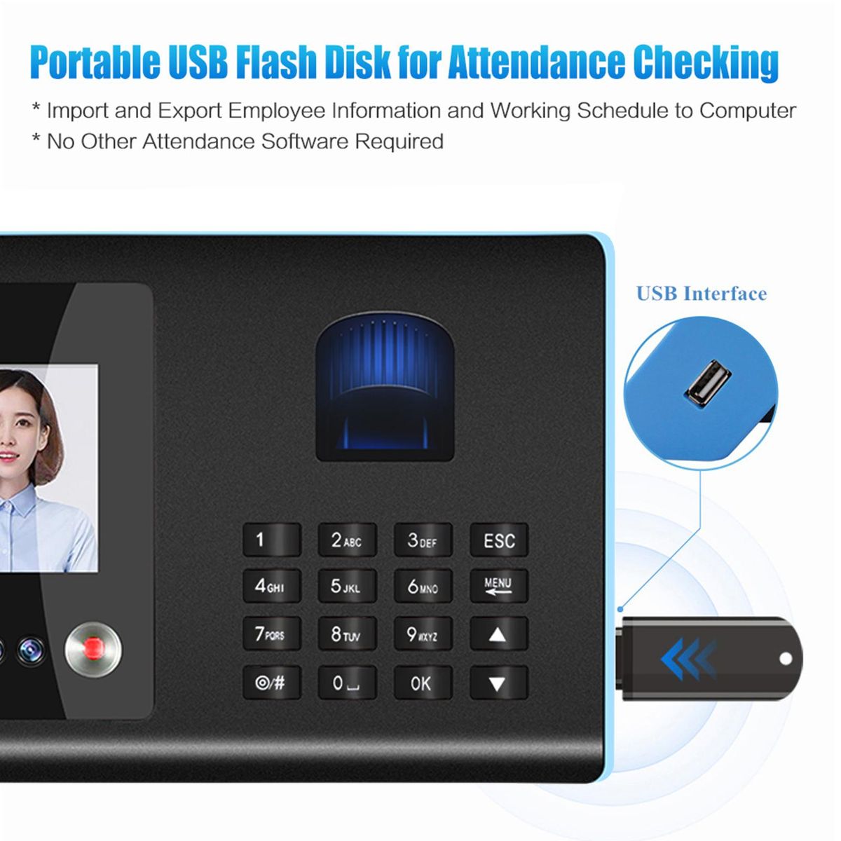 Intelligent Attendance Machine Face Fingerprint Password Checking-in Recorder for Employees Voice Prompt Multi Language, UK Plug