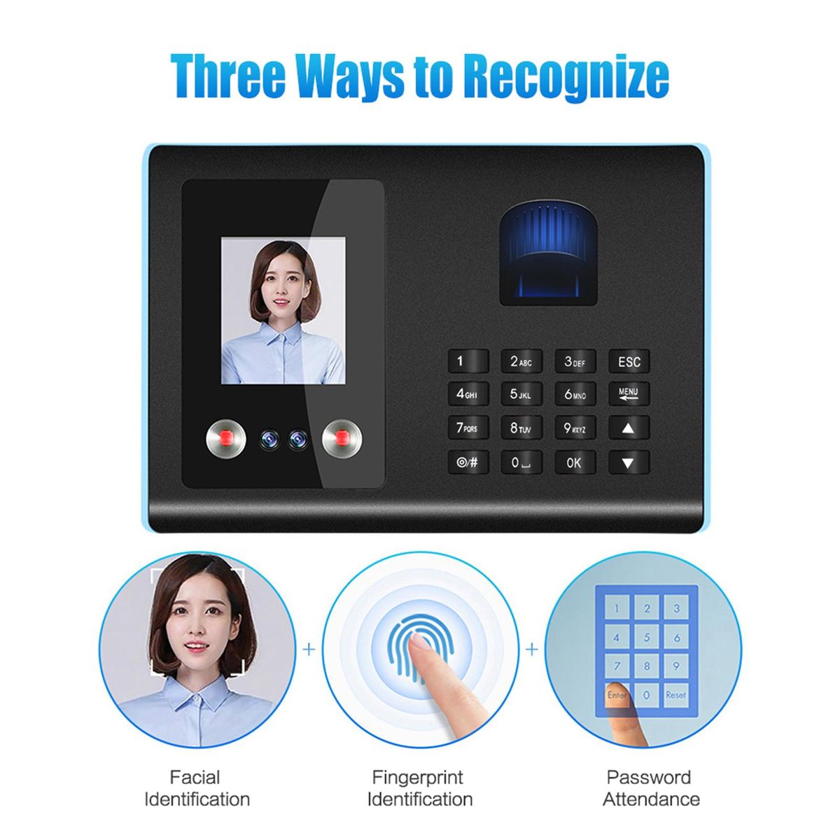 Intelligent Attendance Machine Face Fingerprint Password Checking-in Recorder for Employees Voice Prompt Multi Language, UK Plug