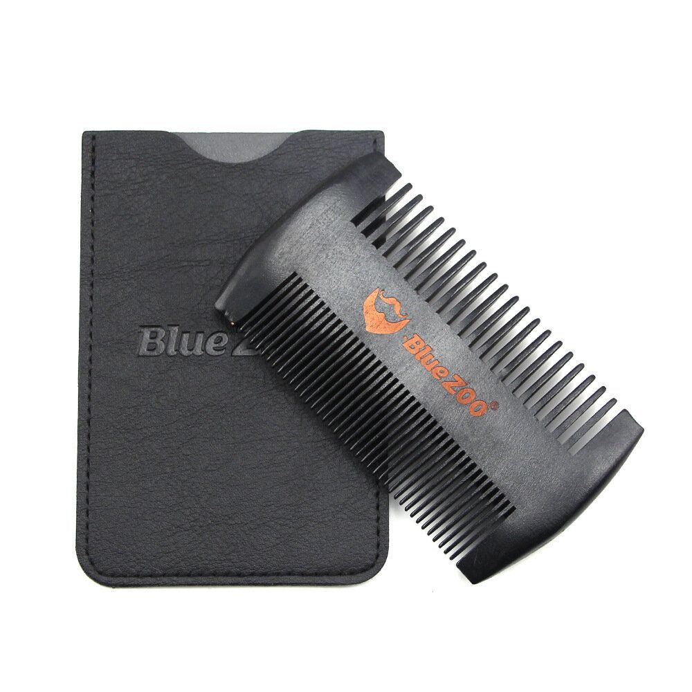 Pear Wood Beard Double Comb + PU Leather Bag Anti-static