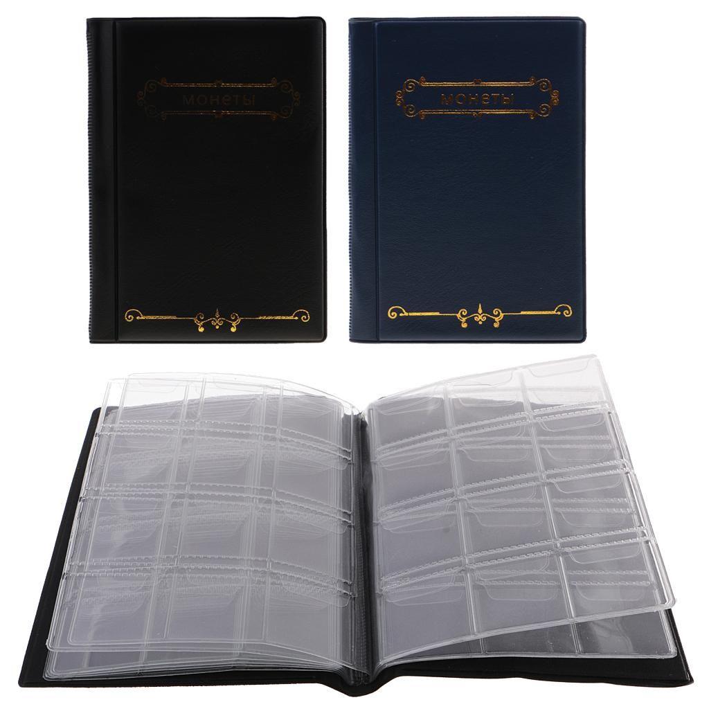 Pack Of 2 Coin Display Album Book Blue PU Leather Portable
