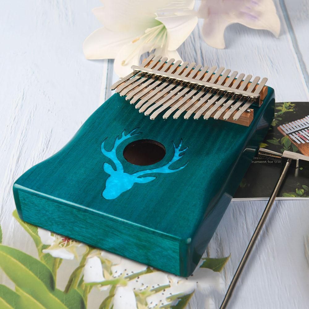 17 Keys Kalimba Elk Thumb Piano with Hammer Portable Musical Instrument Dreamy Elk Blue Color