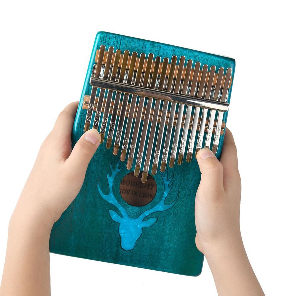17 Keys Kalimba Elk Thumb Piano with Hammer Portable Musical Instrument Dreamy Elk Blue Color