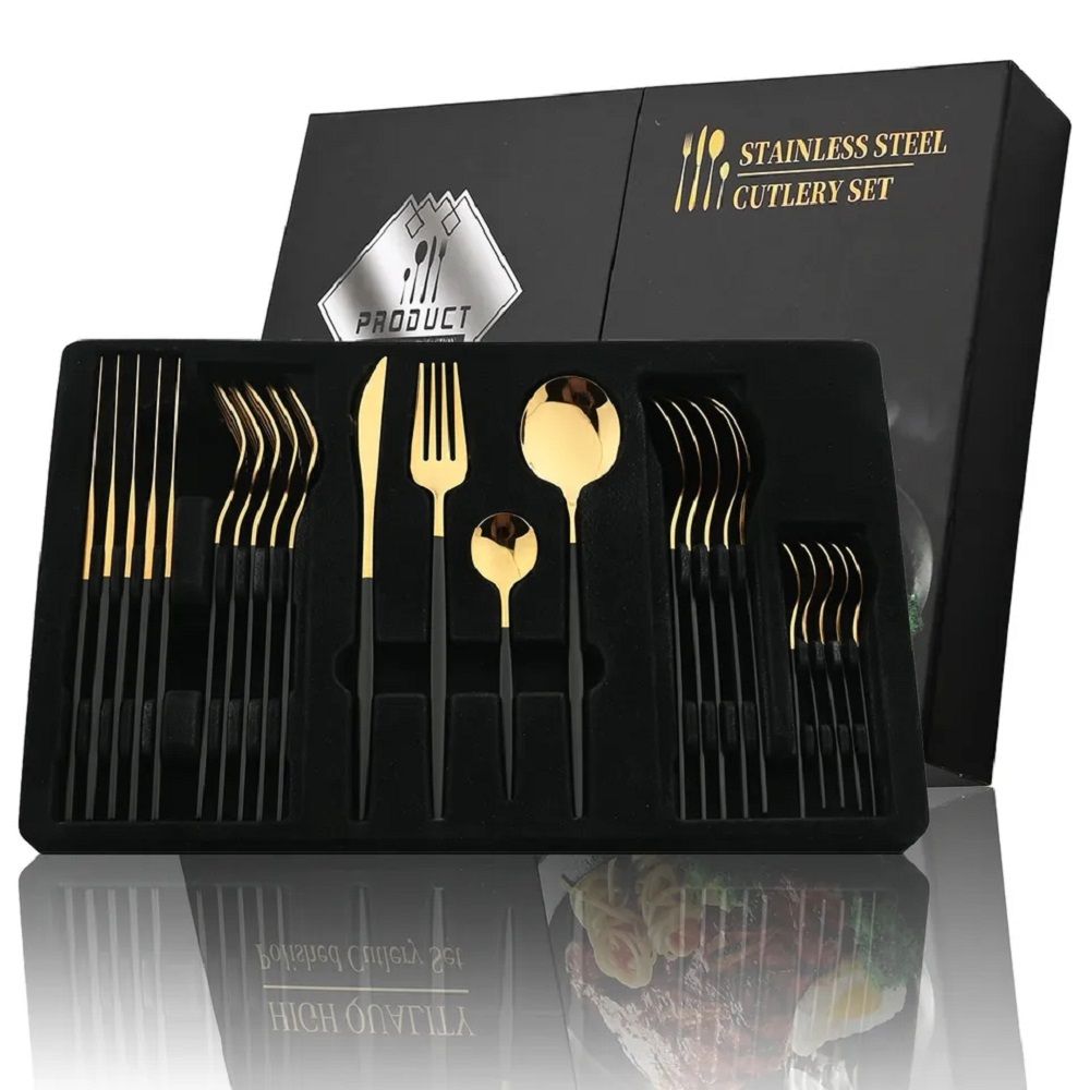 24pcs Gold Mix Dinnerware Set Stainless Steel Tableware Set