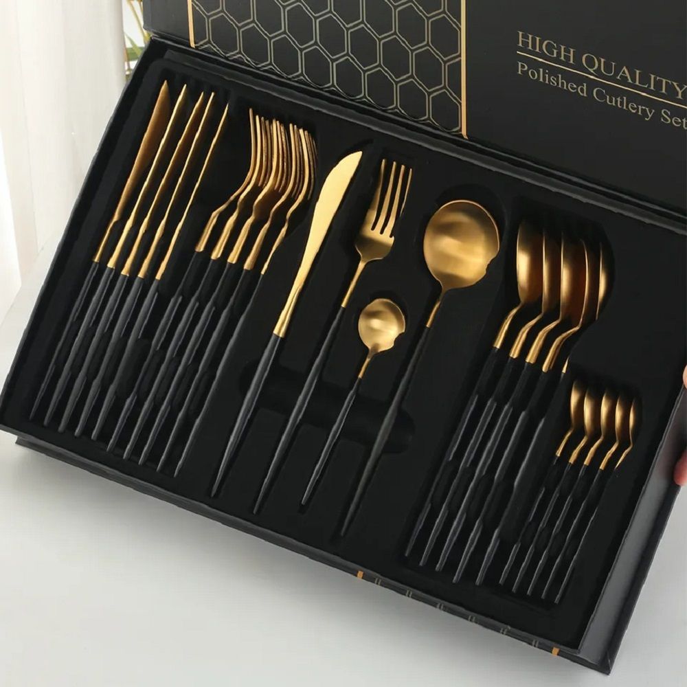24pcs Gold Mix Dinnerware Set Stainless Steel Tableware Set