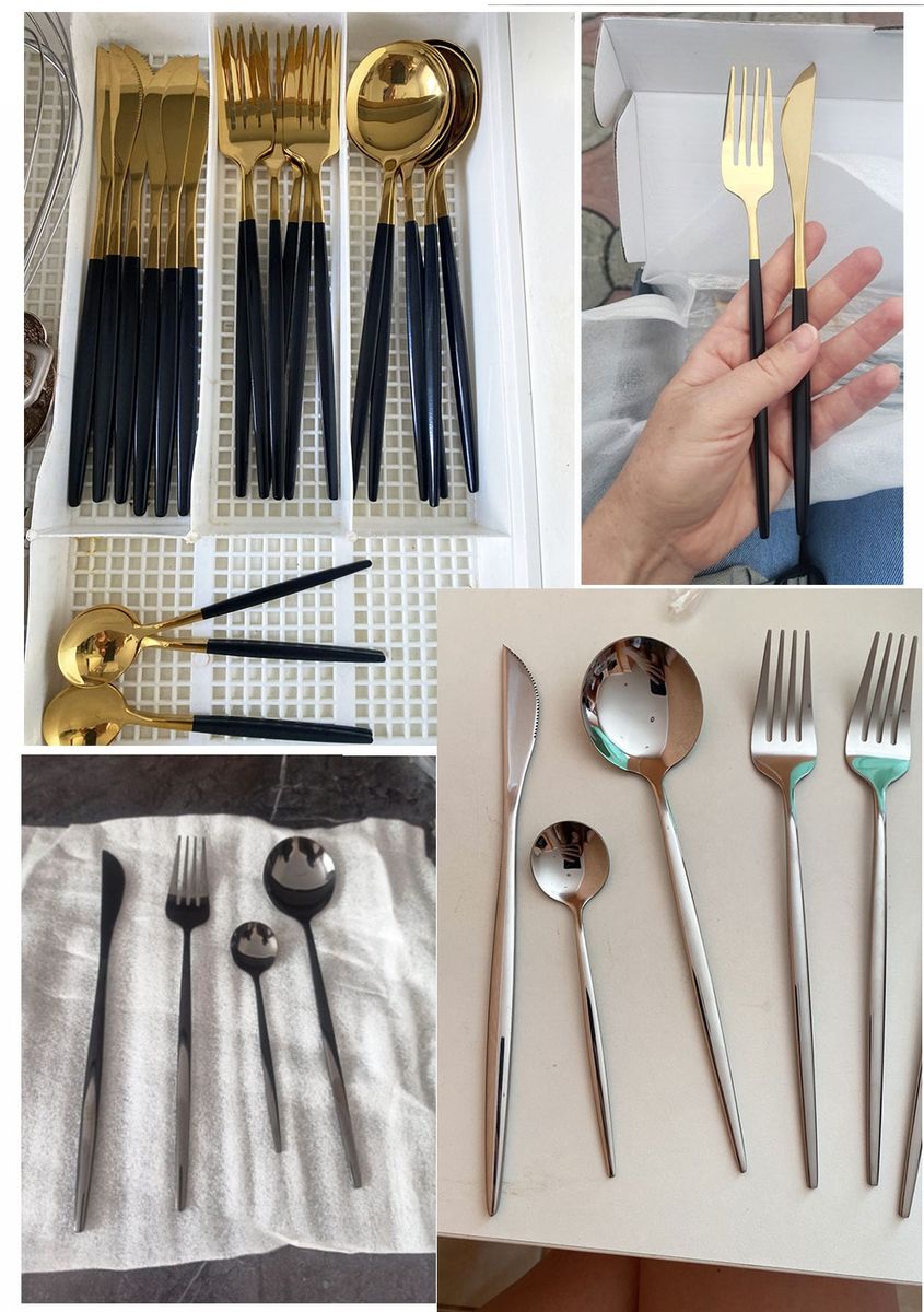 24pcs Gold Mix Dinnerware Set Stainless Steel Tableware Set