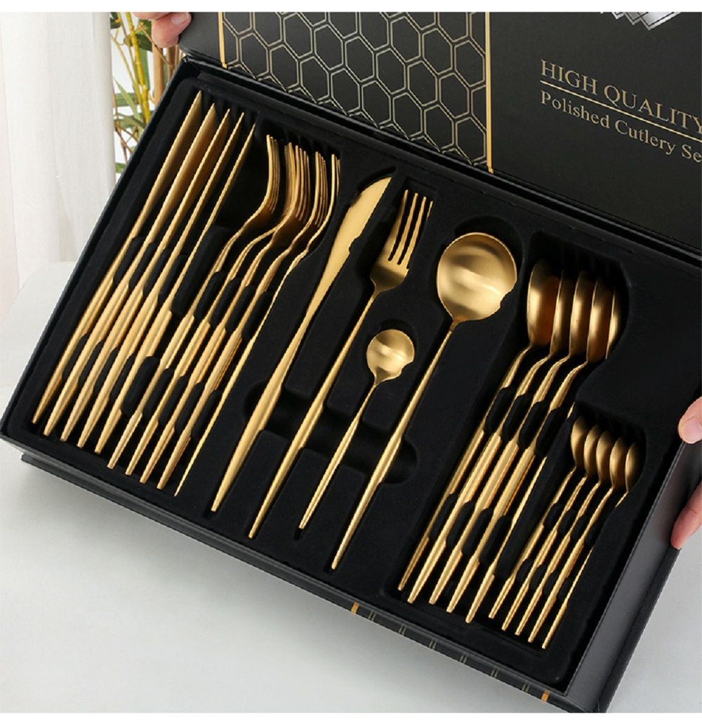 24pcs Gold Mix Dinnerware Set Stainless Steel Tableware Set