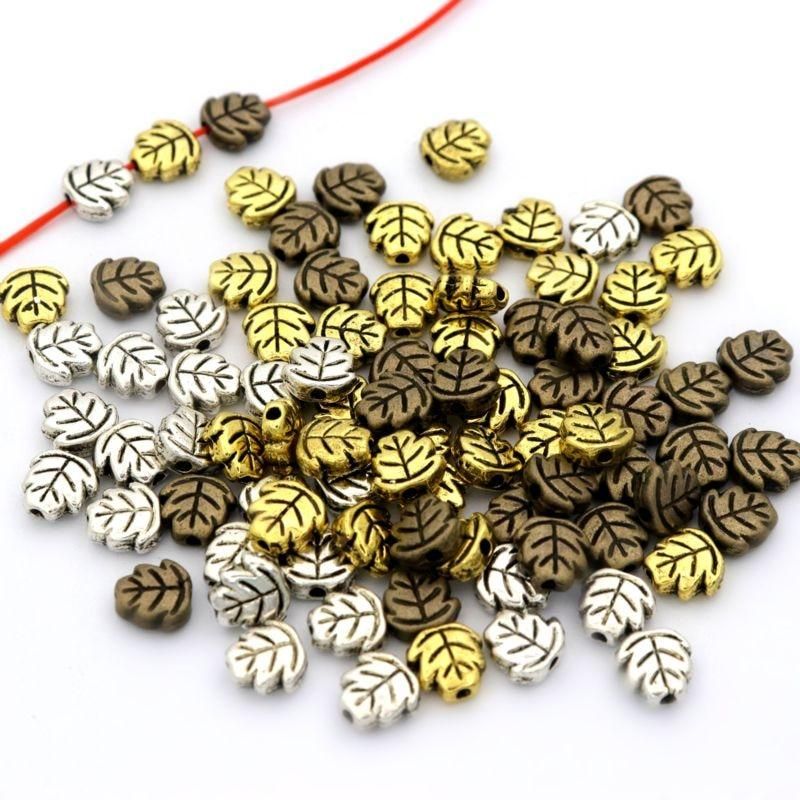 100Pcs 7mm Leaf Shape Loose Tibetan Silver Charm Spacer Metal Beads For Jewelry Making Needlework DIY Bracelet Accessories