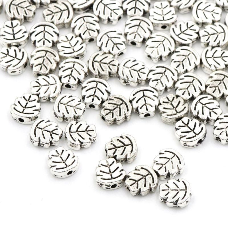 100Pcs 7mm Leaf Shape Loose Tibetan Silver Charm Spacer Metal Beads For Jewelry Making Needlework DIY Bracelet Accessories