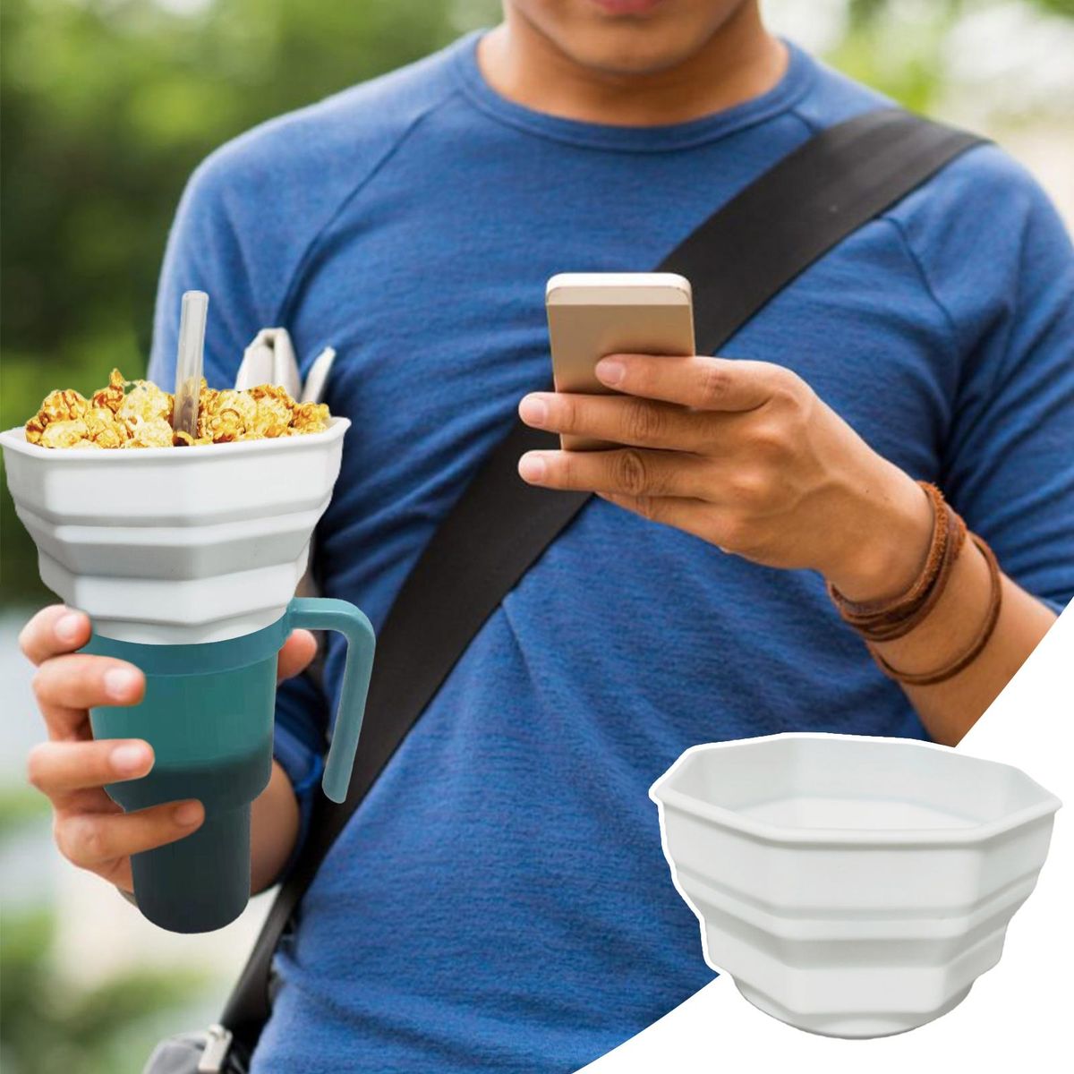 Travel-friendly Snack Container Foldable Snack Tray with for 40oz White