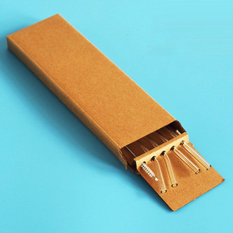 5Pcs Transparent Glass Straight Bend Straws Cleaning Brush-