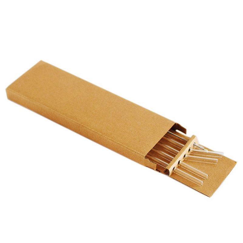 5Pcs Transparent Glass Straight Bend Straws Cleaning Brush-