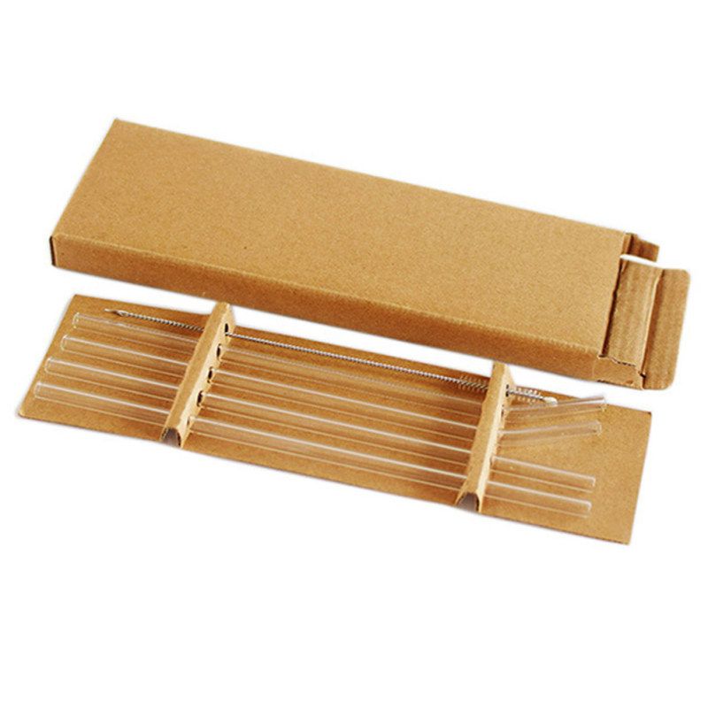 5Pcs Transparent Glass Straight Bend Straws Cleaning Brush-