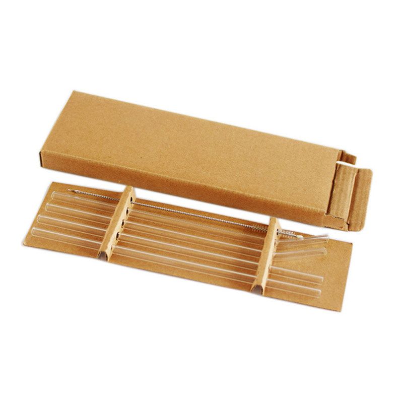 5Pcs Transparent Glass Straight Bend Straws Cleaning Brush-