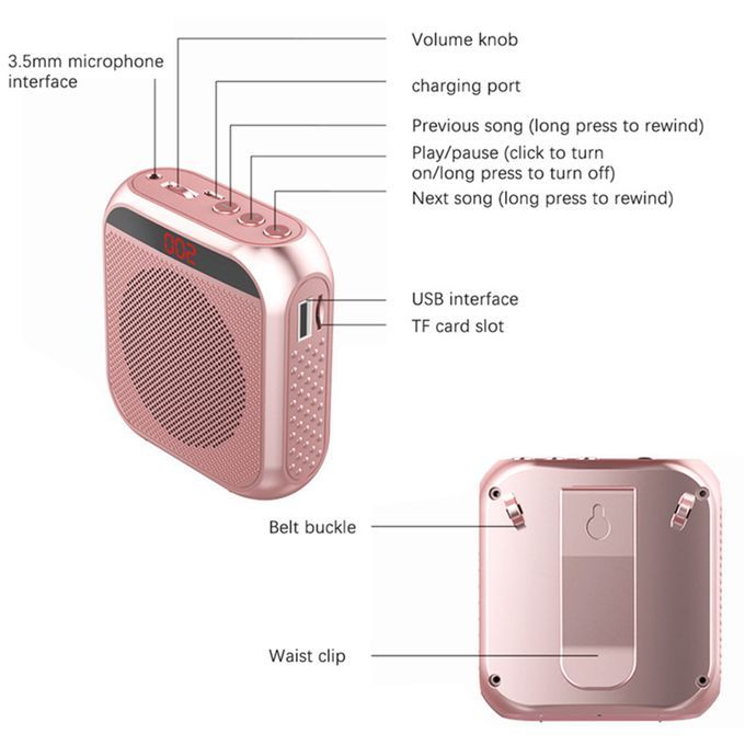 Portable Voice Amplifier Megaphone Booster W/Microphone  Rose Gold