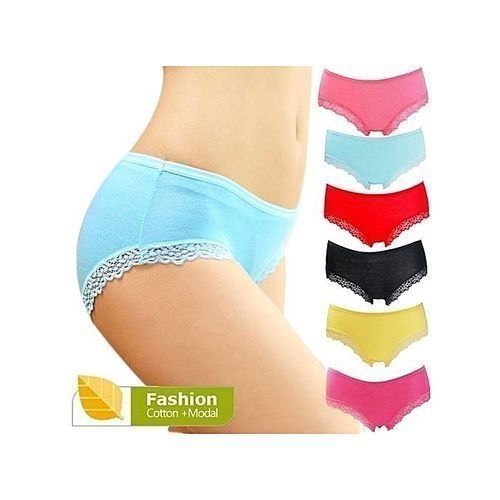 Set Of Ladies Full Panties With Lace Trimmings -  6 Pcs