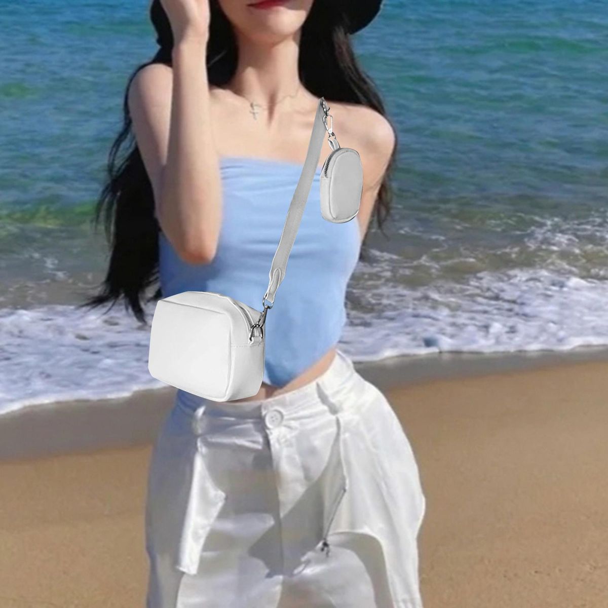 Crossbody Bag Adjustable Shoulder Strap Handbag For White