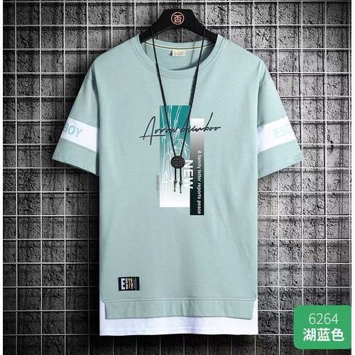 2 Pieces (Green+Black) Men's T-shirt M-5XL Large Size Shirt Clothes Casual