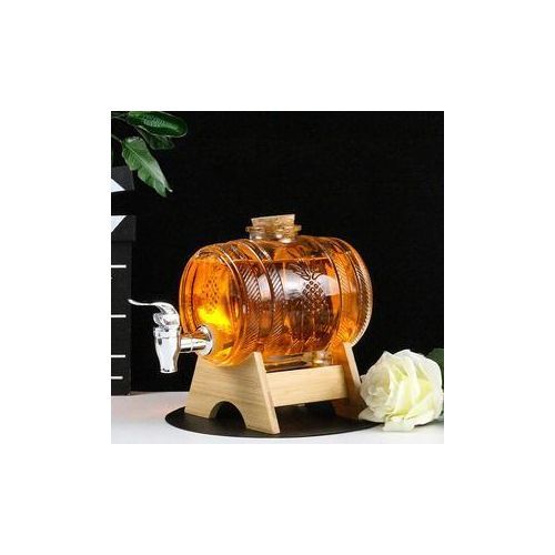Home Barware Novelty Lead Free Glass Wine Barrel Shaped Whiskey Decanter With Wooden Support