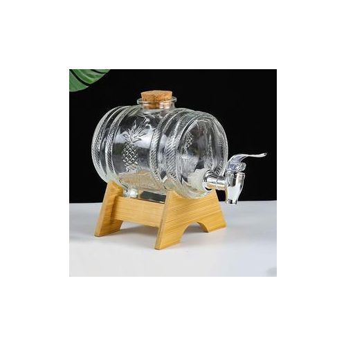 Home Barware Novelty Lead Free Glass Wine Barrel Shaped Whiskey Decanter With Wooden Support