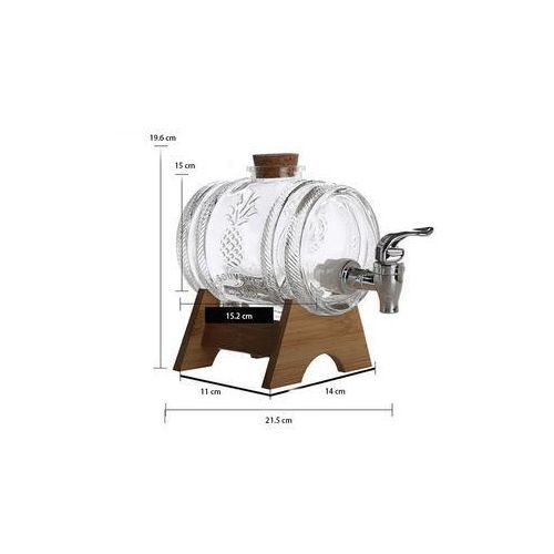 Home Barware Novelty Lead Free Glass Wine Barrel Shaped Whiskey Decanter With Wooden Support