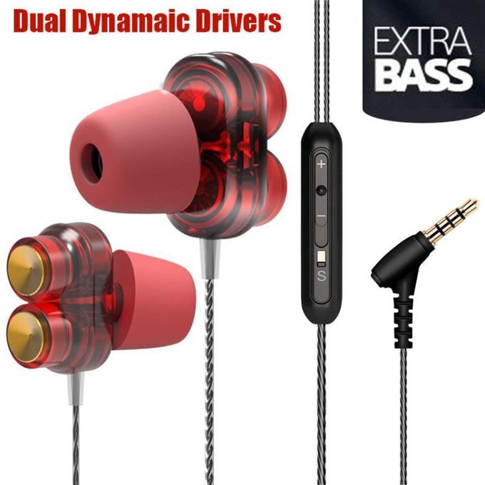 Dual Dynamaic Drivers Wire Earphone Extra Bass Subwoofer Headset In-ear Sports Music Phone Sponge Earphone Cap Earphone