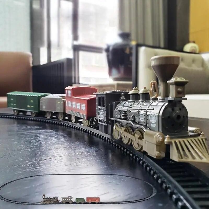 Classical Long Track Cargo Train Car Model Toy Battery Powered Electric Railway Train Set Tren De Navidad Children Xmas Gift