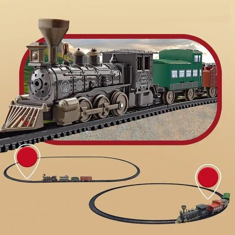 Classical Long Track Cargo Train Car Model Toy Battery Powered Electric Railway Train Set Tren De Navidad Children Xmas Gift