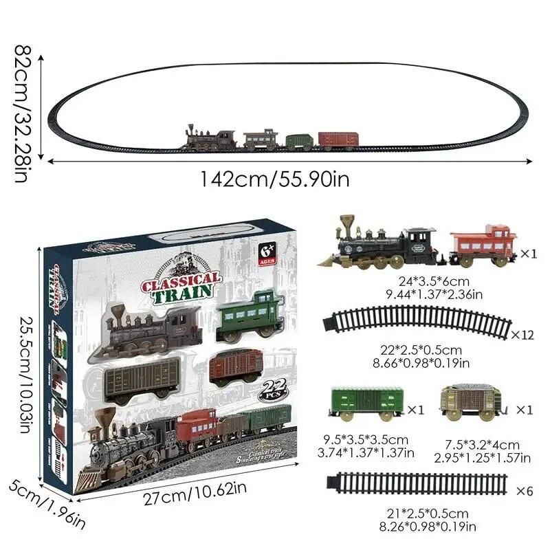 Classical Long Track Cargo Train Car Model Toy Battery Powered Electric Railway Train Set Tren De Navidad Children Xmas Gift