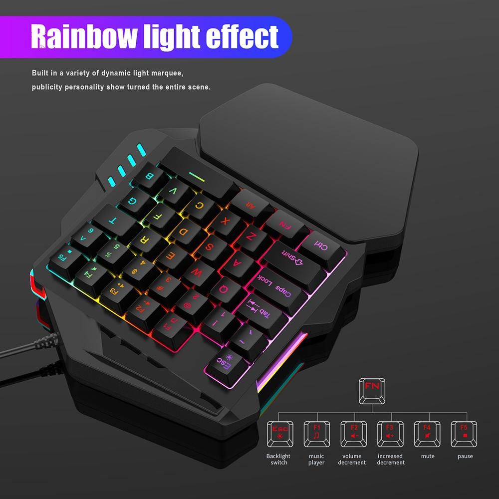 HXSJ  V100 35 Key Single Hand Membrane Mini 35 Keys Gaming Keyboard with USB Wired Replacement for PUBG LOL CS Gamer