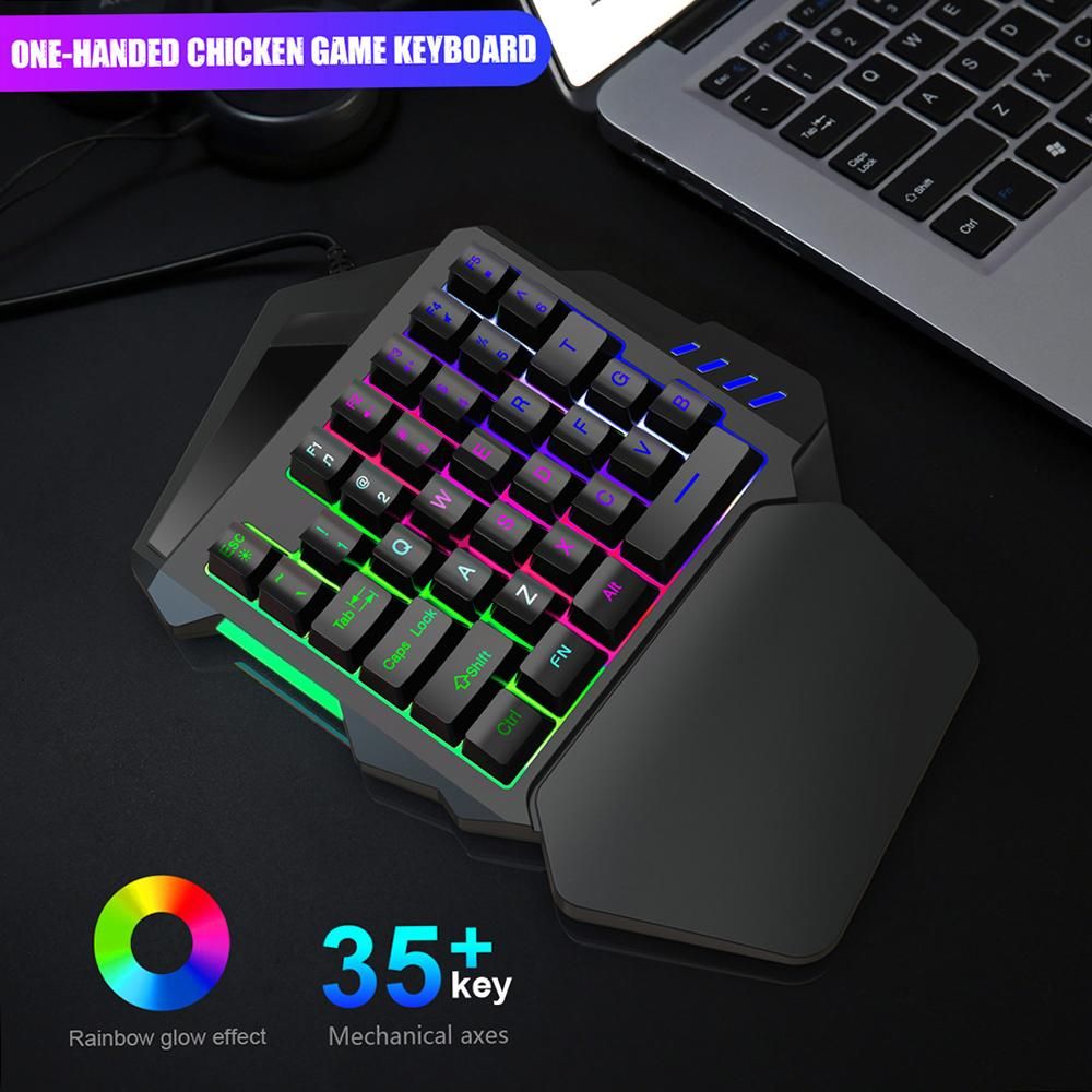HXSJ  V100 35 Key Single Hand Membrane Mini 35 Keys Gaming Keyboard with USB Wired Replacement for PUBG LOL CS Gamer