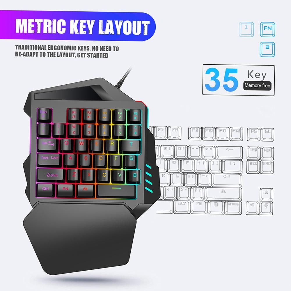 HXSJ  V100 35 Key Single Hand Membrane Mini 35 Keys Gaming Keyboard with USB Wired Replacement for PUBG LOL CS Gamer
