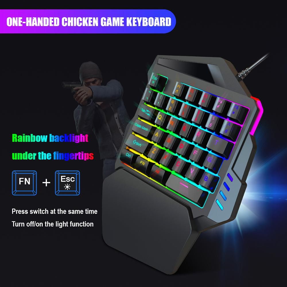 HXSJ  V100 35 Key Single Hand Membrane Mini 35 Keys Gaming Keyboard with USB Wired Replacement for PUBG LOL CS Gamer