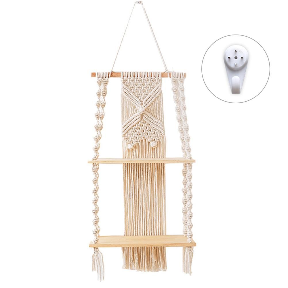 2 Tier Wall Hanging Shelf Wall Decor Decorative Creamy White Hanging Shelf Woven Rope for Bedroom Living Room Bookshelf