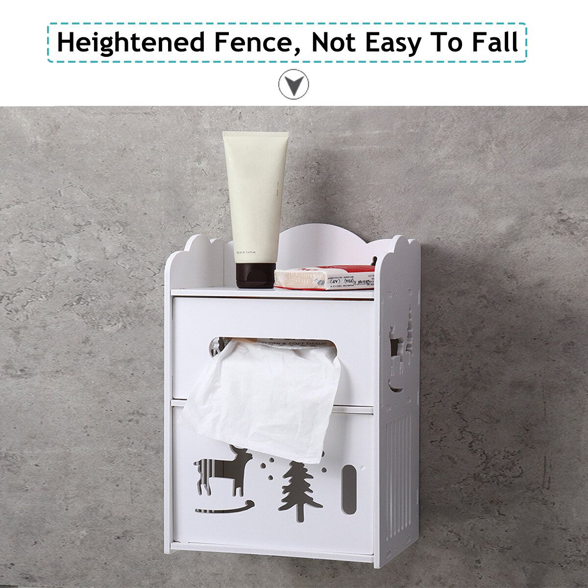 Multipurpose Punch-Free Hollow Carved Tissue Box Holder Wall Mounted Tissue Holder Toilet Roll Paper Box Bathroom Dispenser Rack Storage PVC Wood Plastic Board Single / Double Layer Tissue Box White Lotus (double Layer)