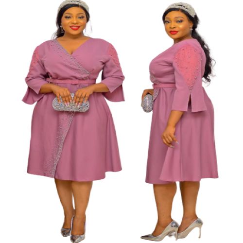 Ladies Flared Quarter Sleeves Stud Dress - Onions