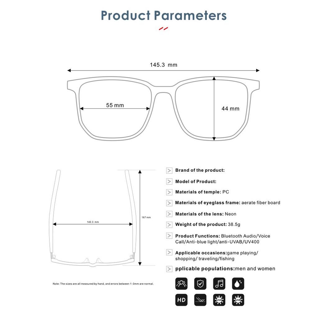 Audio Eyeglasses Smart Bluetooth Wireless Music Headset