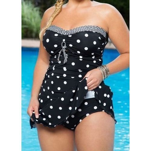 Dots Print Swimwear Brazilian Monokini Skirt Swimsuit Women Bodysuit Plus Size Swimsuit 2017 Vintage Retro Bathing Suit Bikinis(#black)