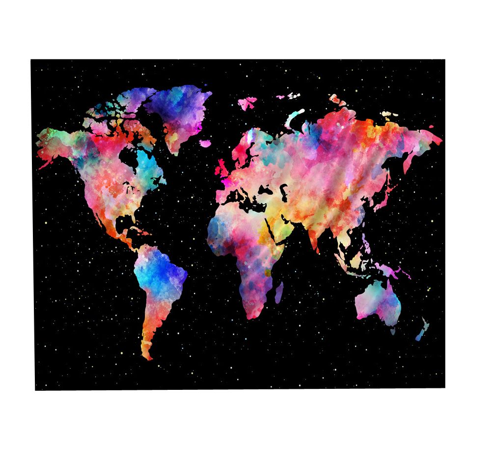 Colorful World Map Wall Hanging Tapestry Galaxy Wall Blanket