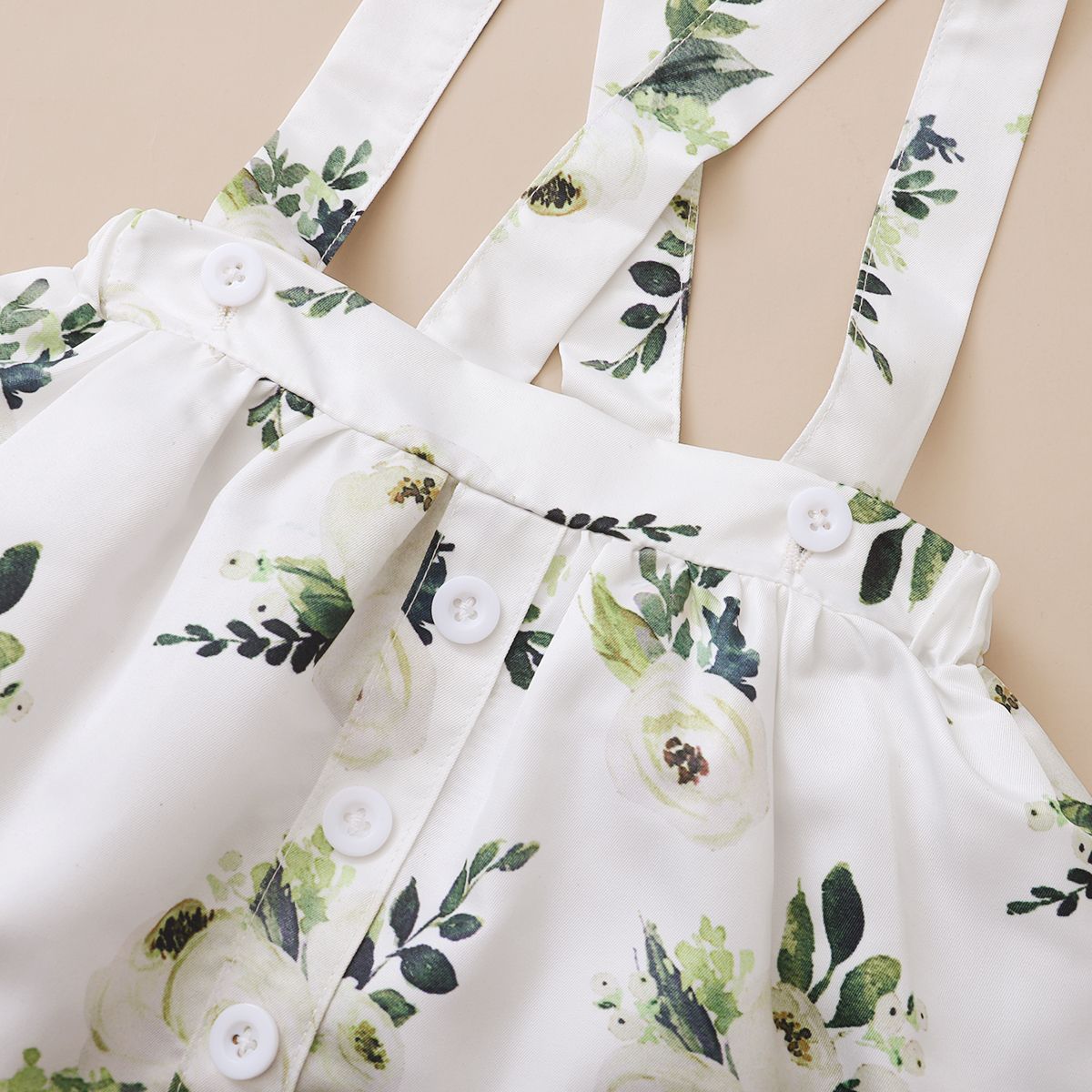 1-6 Years Kid Girl Set Fly Sleeve T-shirt Floral Strap Dress 2pcs Outfits -Green