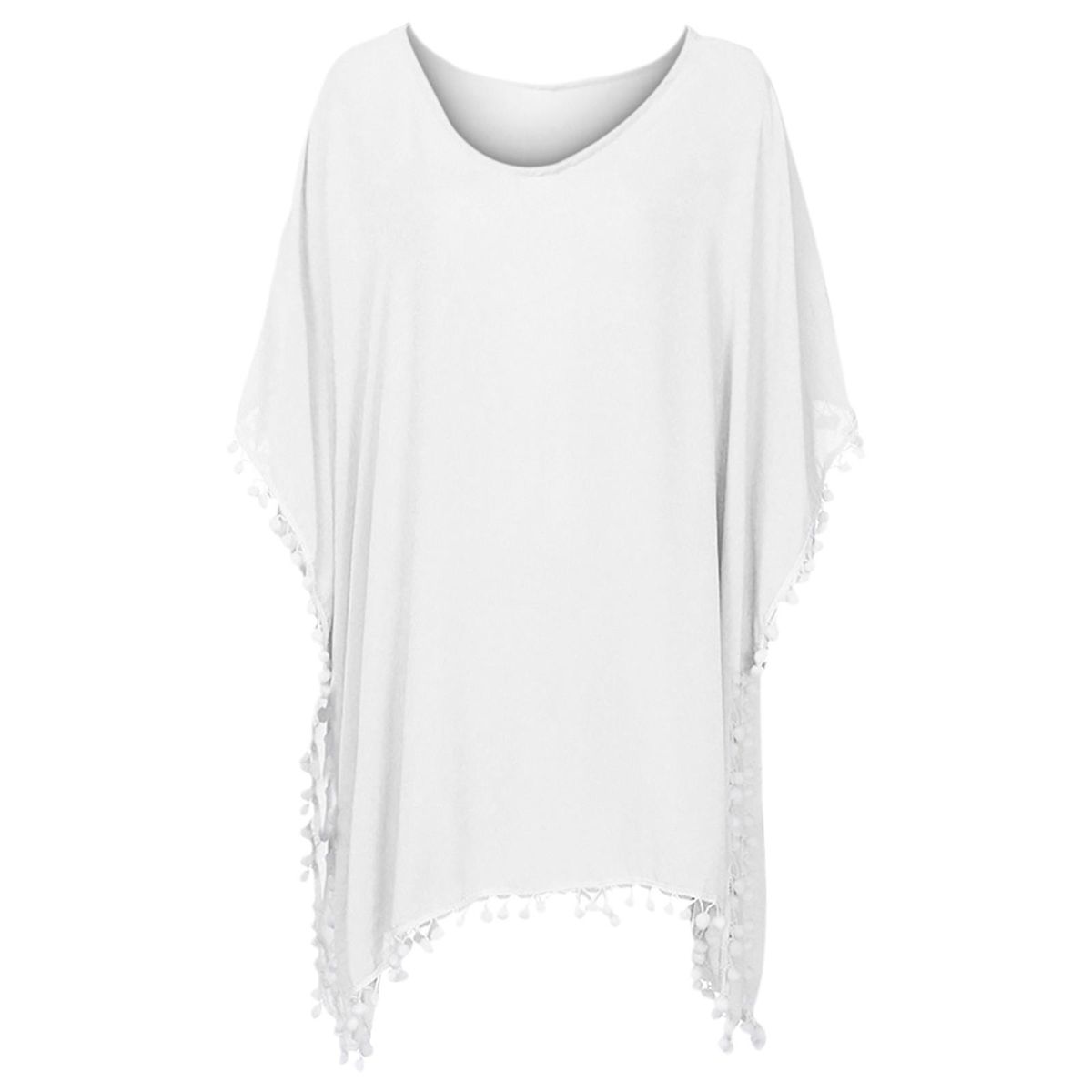 Women's Trim Kaftan Chiffon Tassels Swimwear Beach Loose Bikini Cover Up Tops