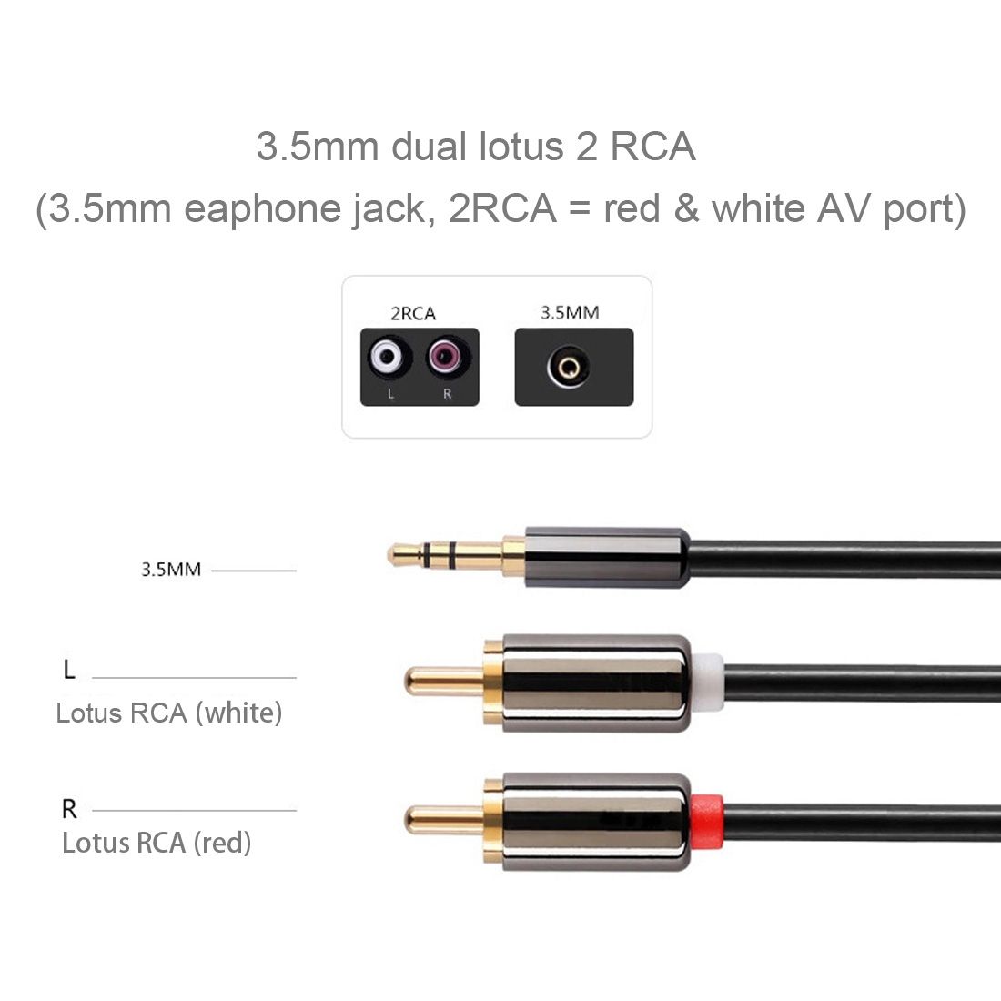 1.5m 3.5mm Jack To 2 X RCA Male Stereo Audio Cable