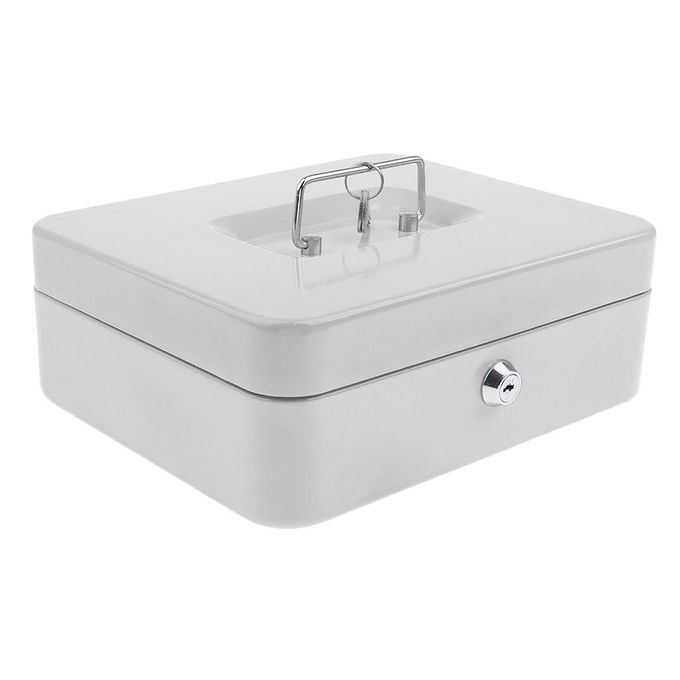 Petty Cash Safety Deposit Box Metal  Steel Money Bank White