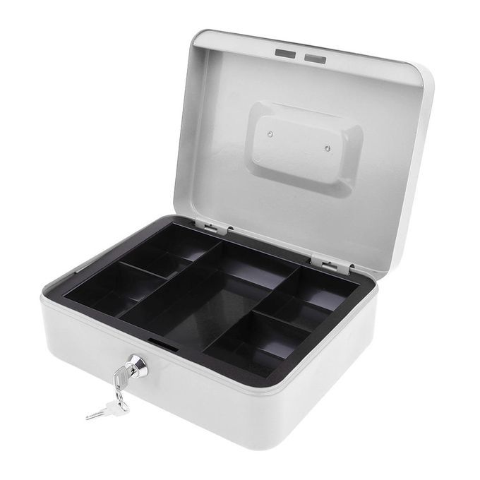 Petty Cash Safety Deposit Box Metal  Steel Money Bank White