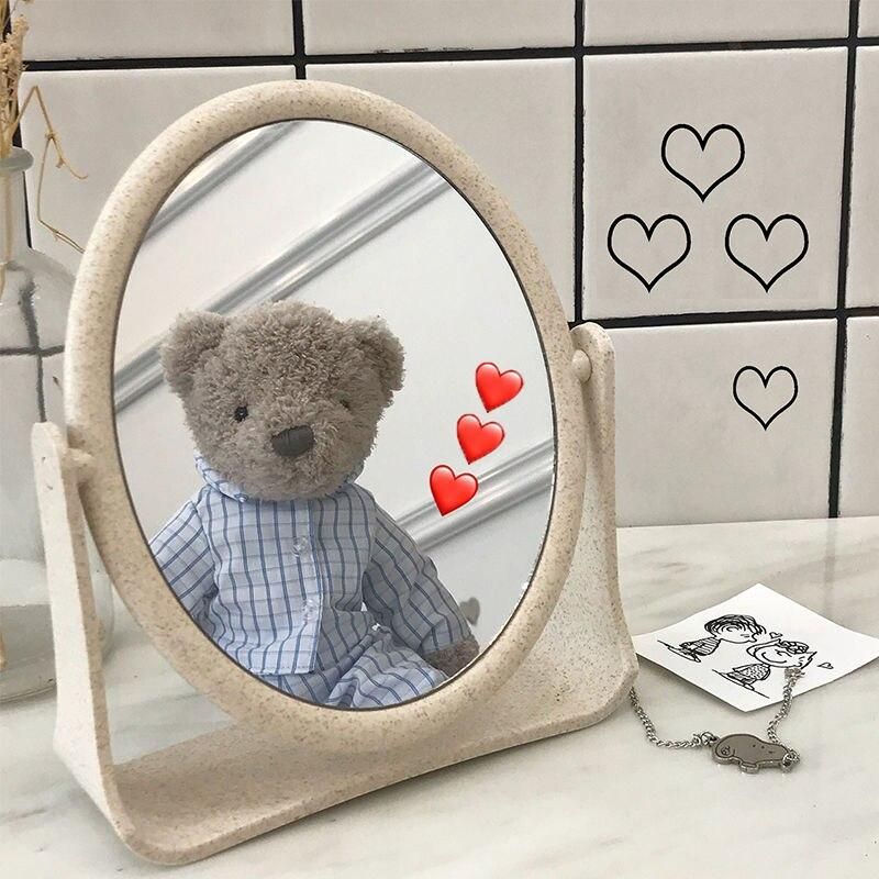 Cute Little Bear Makeup Mirror Ladies Makeup Desktop Rotating Fashion Mirror Oval Rectangle Shape Women Cosmetic Mirror Gift