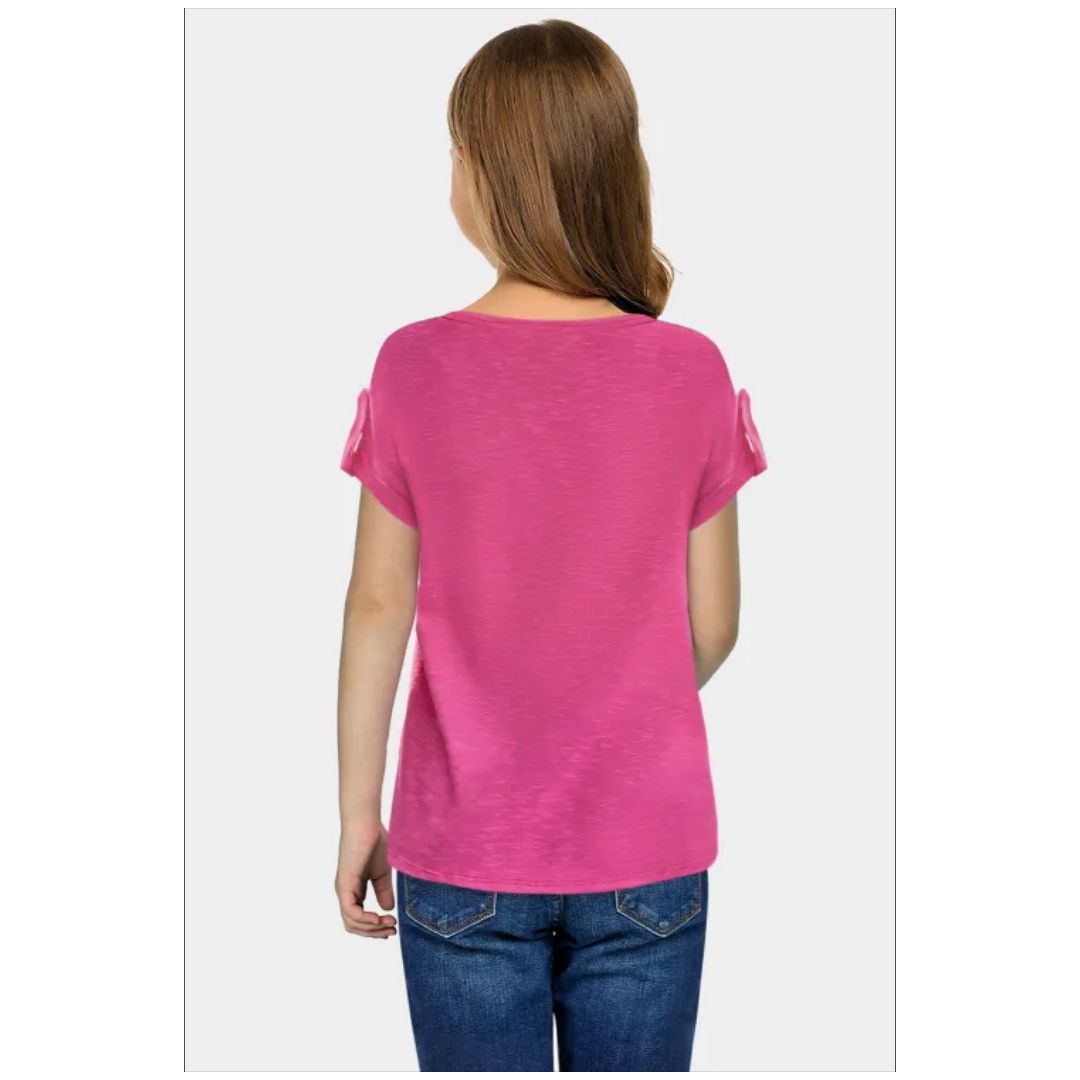 Mfed Rose Roll Up Short Sleeve Girls Top With Buttons