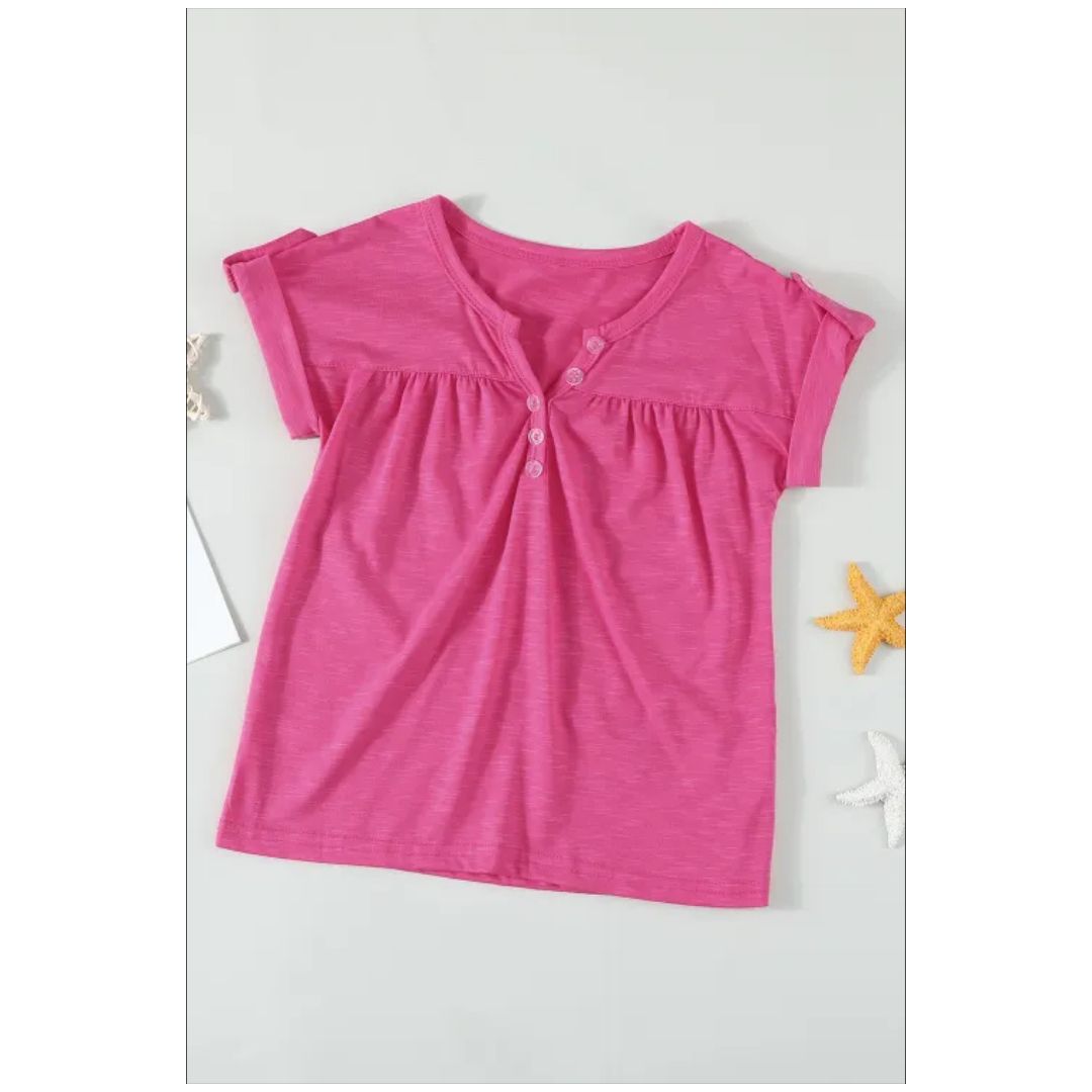 Mfed Rose Roll Up Short Sleeve Girls Top With Buttons